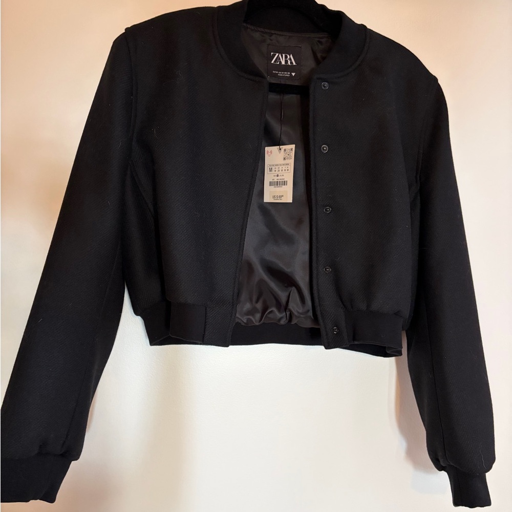 Zara Women's Black Bomber Jacket